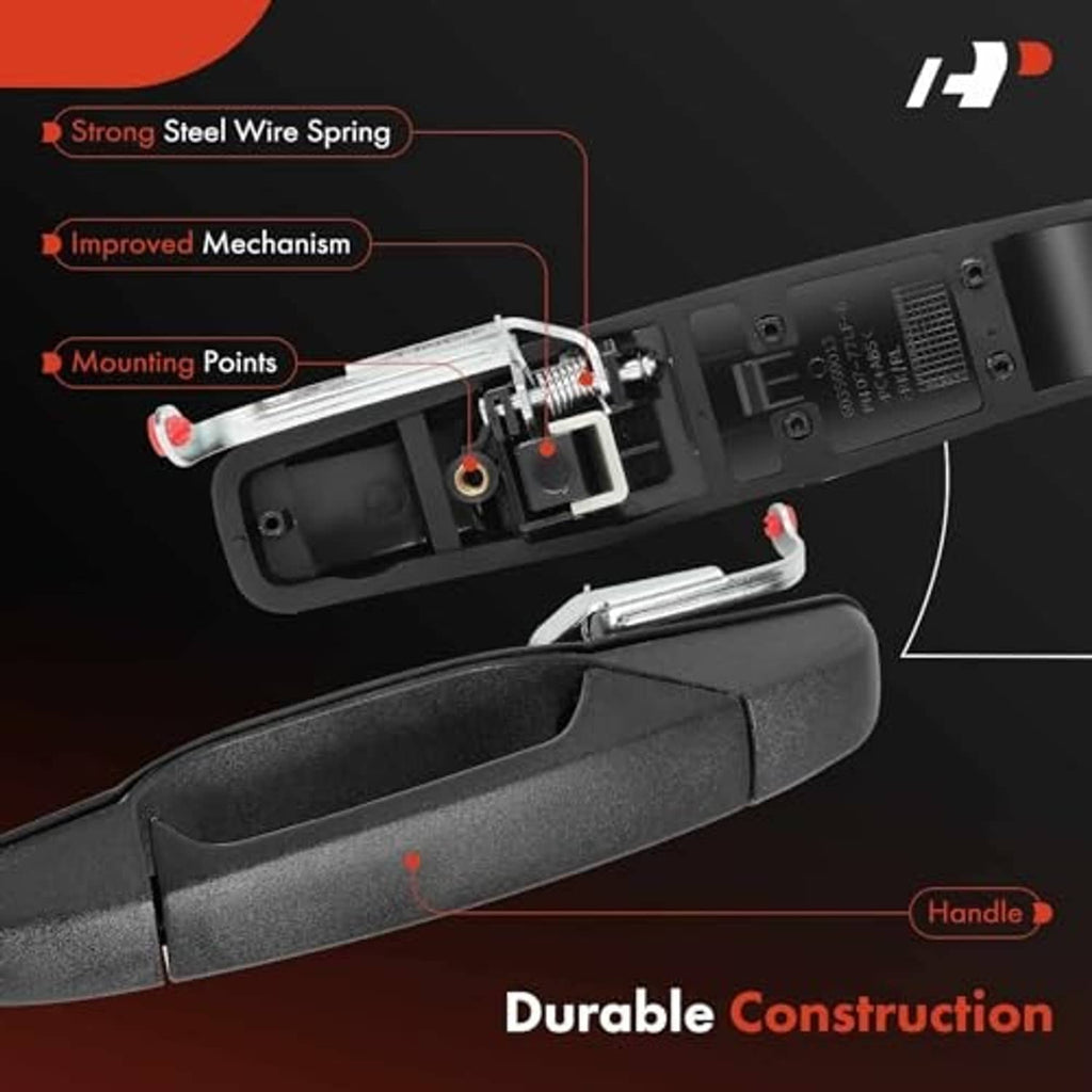 Exterior door handle mechanism with durable plastic body and steel wire spring