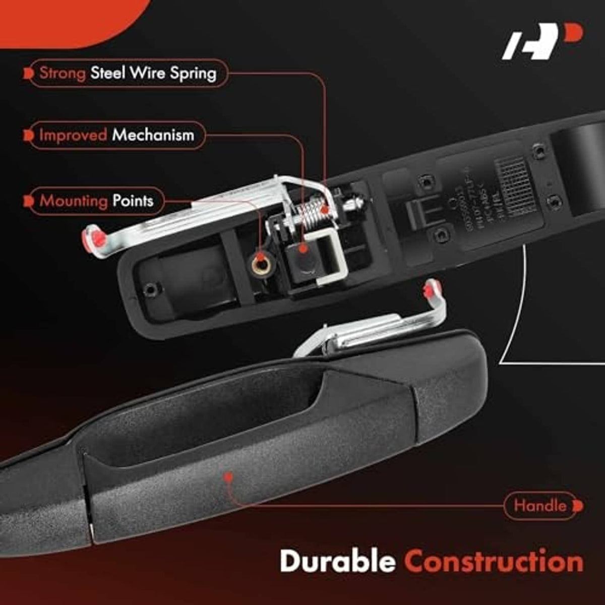 Exterior door handle mechanism with durable plastic body and steel wire spring