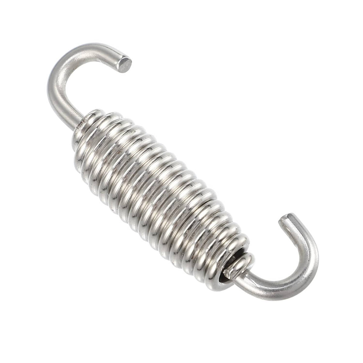 Exhaust spring coil with chrome finish and two curved retaining hooks