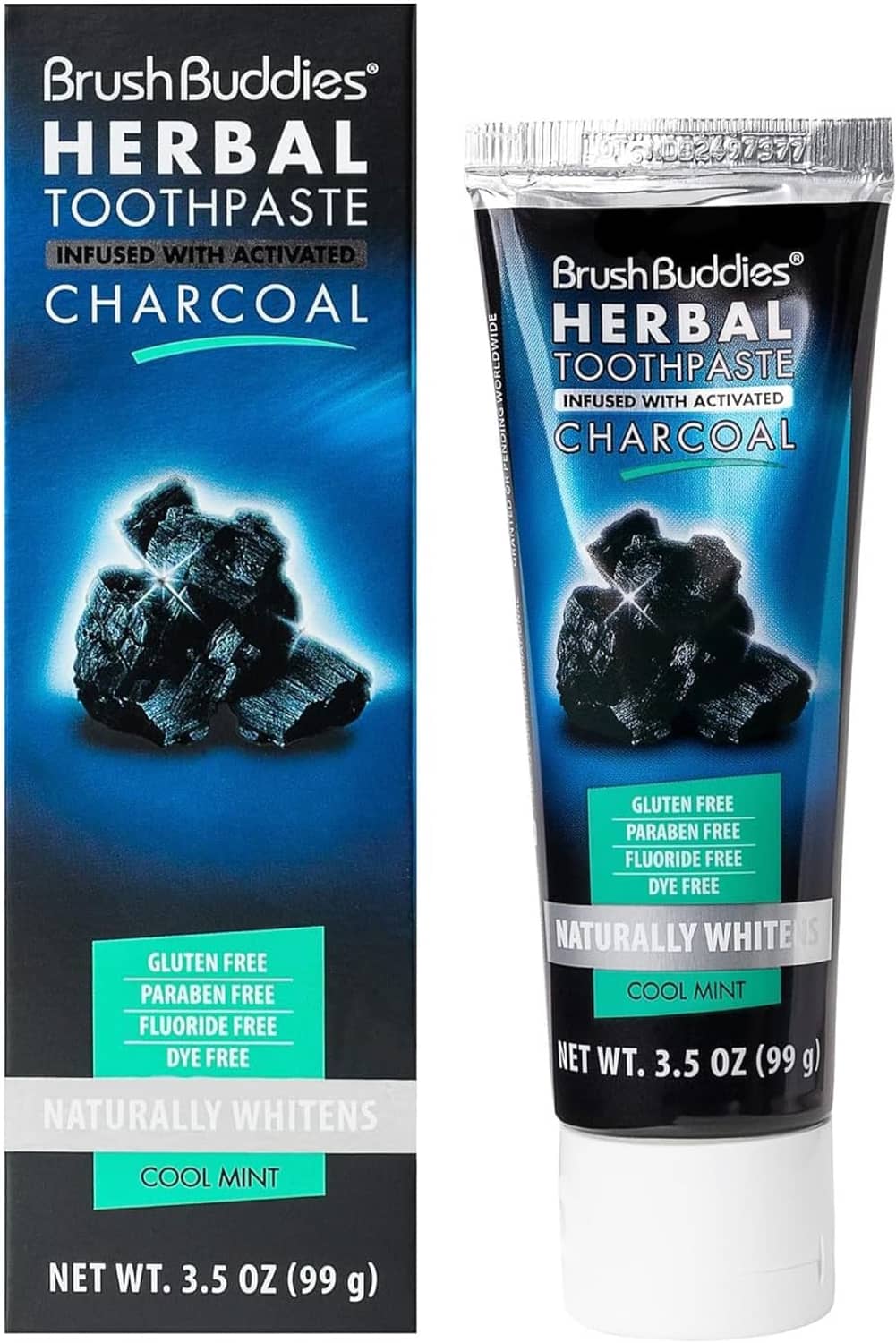 Herbal charcoal toothpaste box and tube set; naturally whitens, cool mint, 3.5 oz