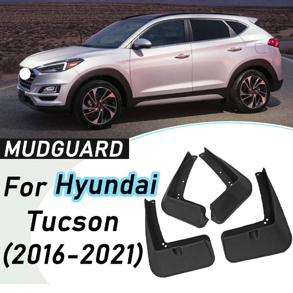 Black mud flap set for front and rear wheel wells, shown with a vehicle