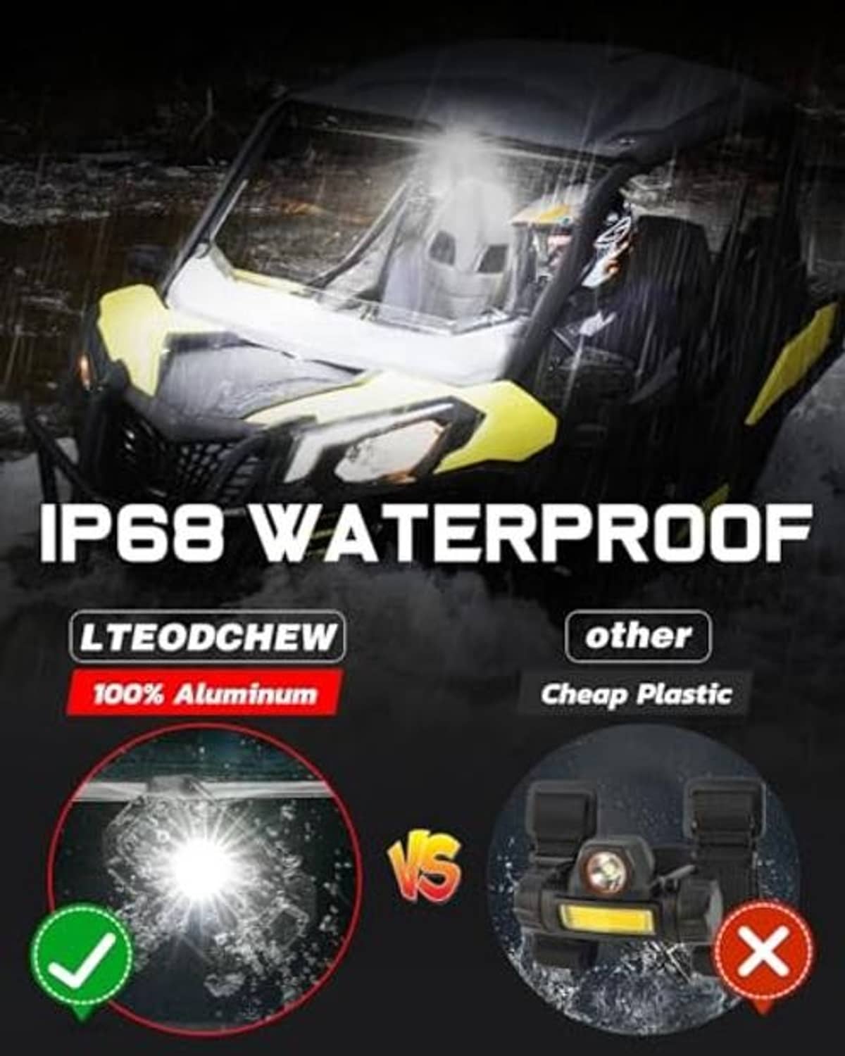 UTV dome light on rugged aluminum housing with bright LED illumination