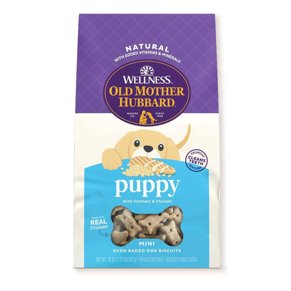 Natural puppy dog biscuit bag, mini oven-baked treats for training, Old Mother Hubbard Wellness