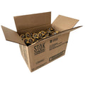Coffee shot singles multipack in open cardboard box with yellow Stok caps