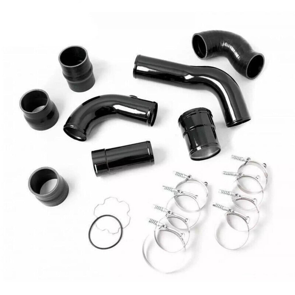 Black silicone intercooler pipe boot parts kit with couplers, O-ring, and metal clamps