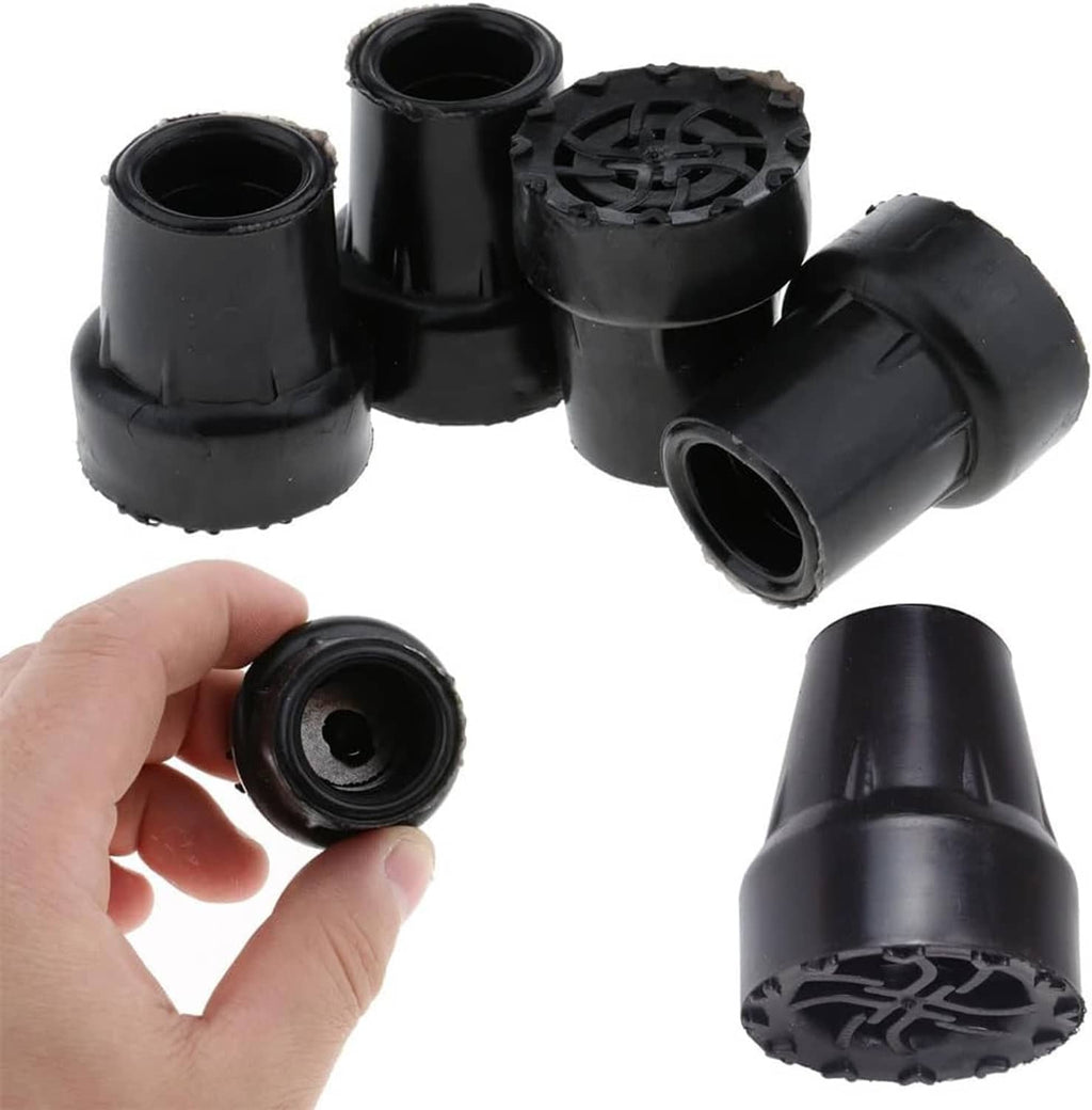 4-pack crutch tip rubber end caps, black treaded bottoms with mounting openings