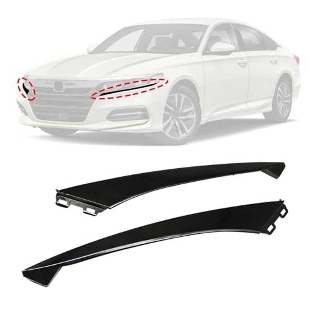 Black front lower grille molding trim set for driver and passenger side