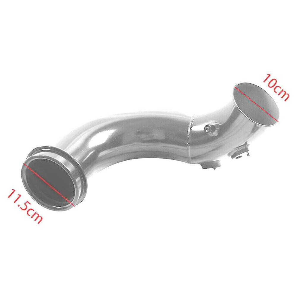 Polished aluminum intake pipe with measurement callouts for cold air intake kit