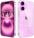 Pink glitter phone case back with dual camera cutouts and textured sparkly surface