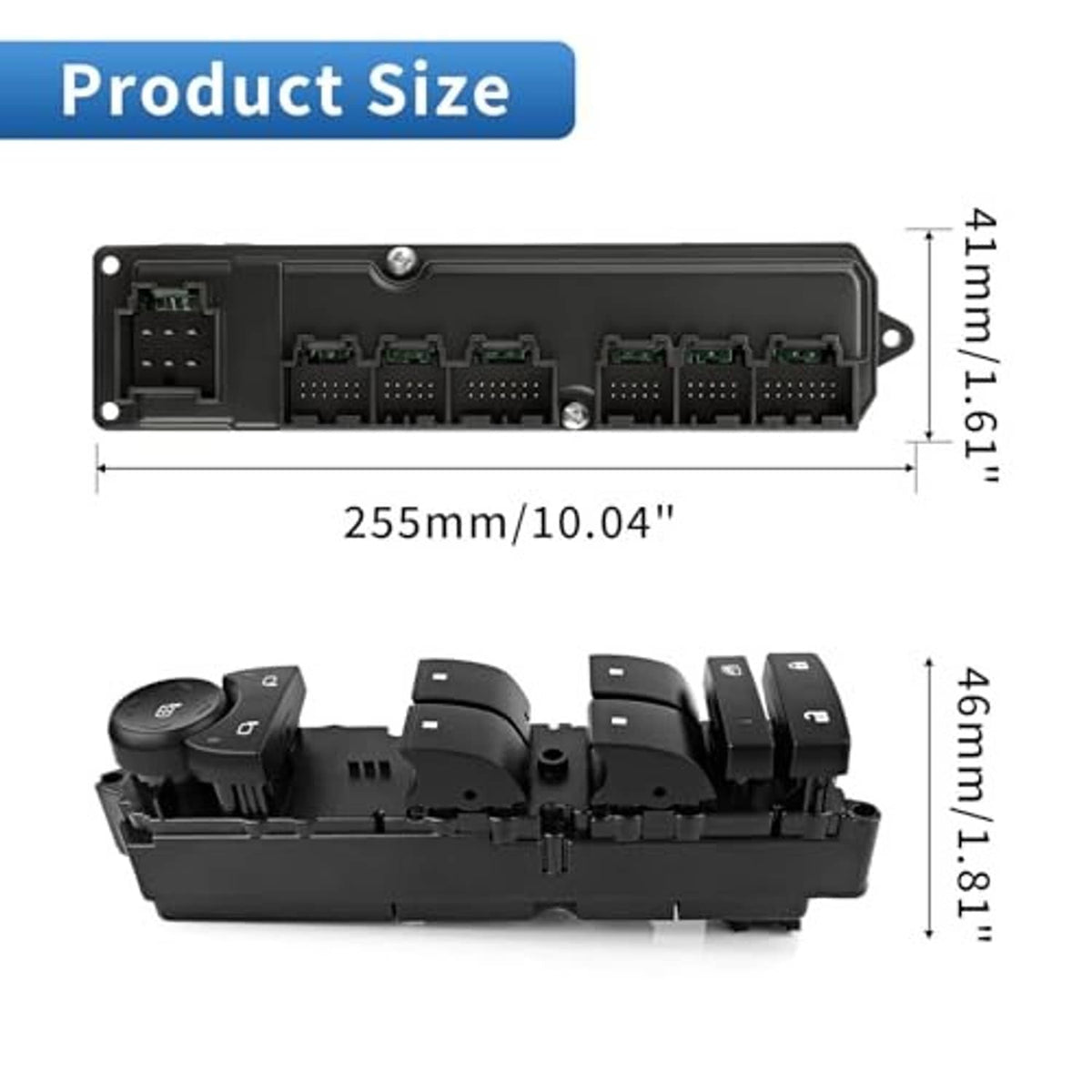 Power window switch panel with wiring connector ports and mounting bracket