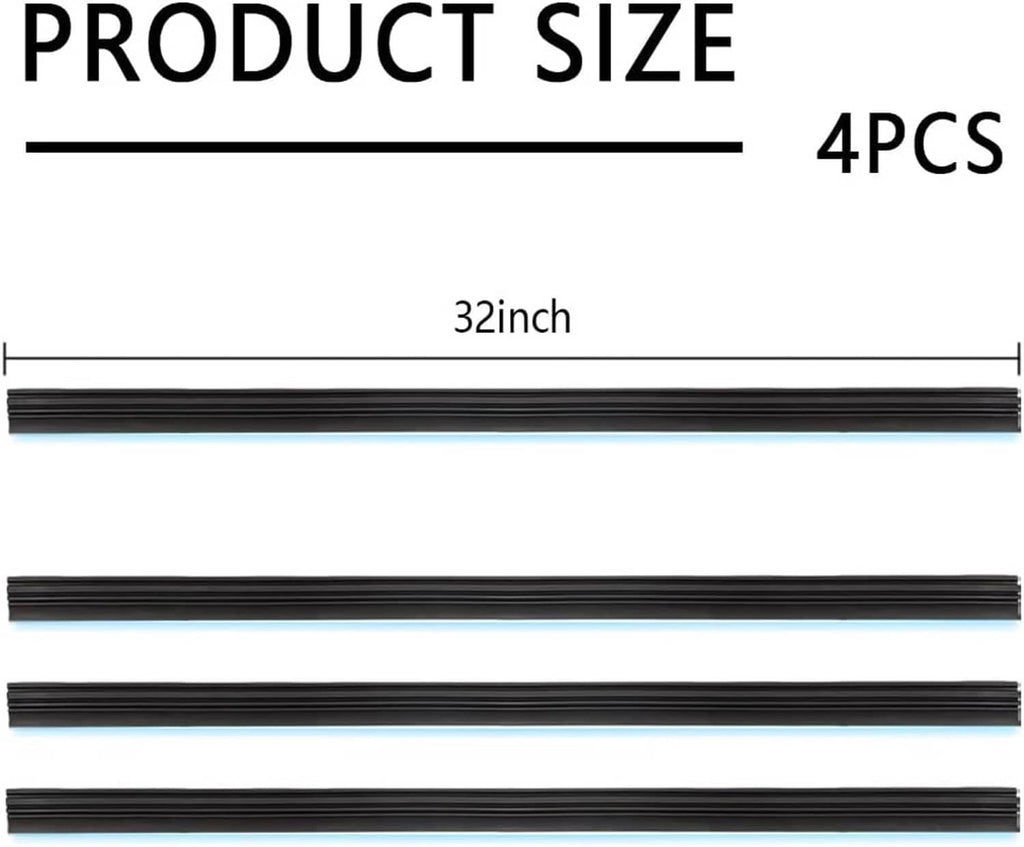 4-piece black wiper blade strips, 32-inch length per strip for DIY trimming