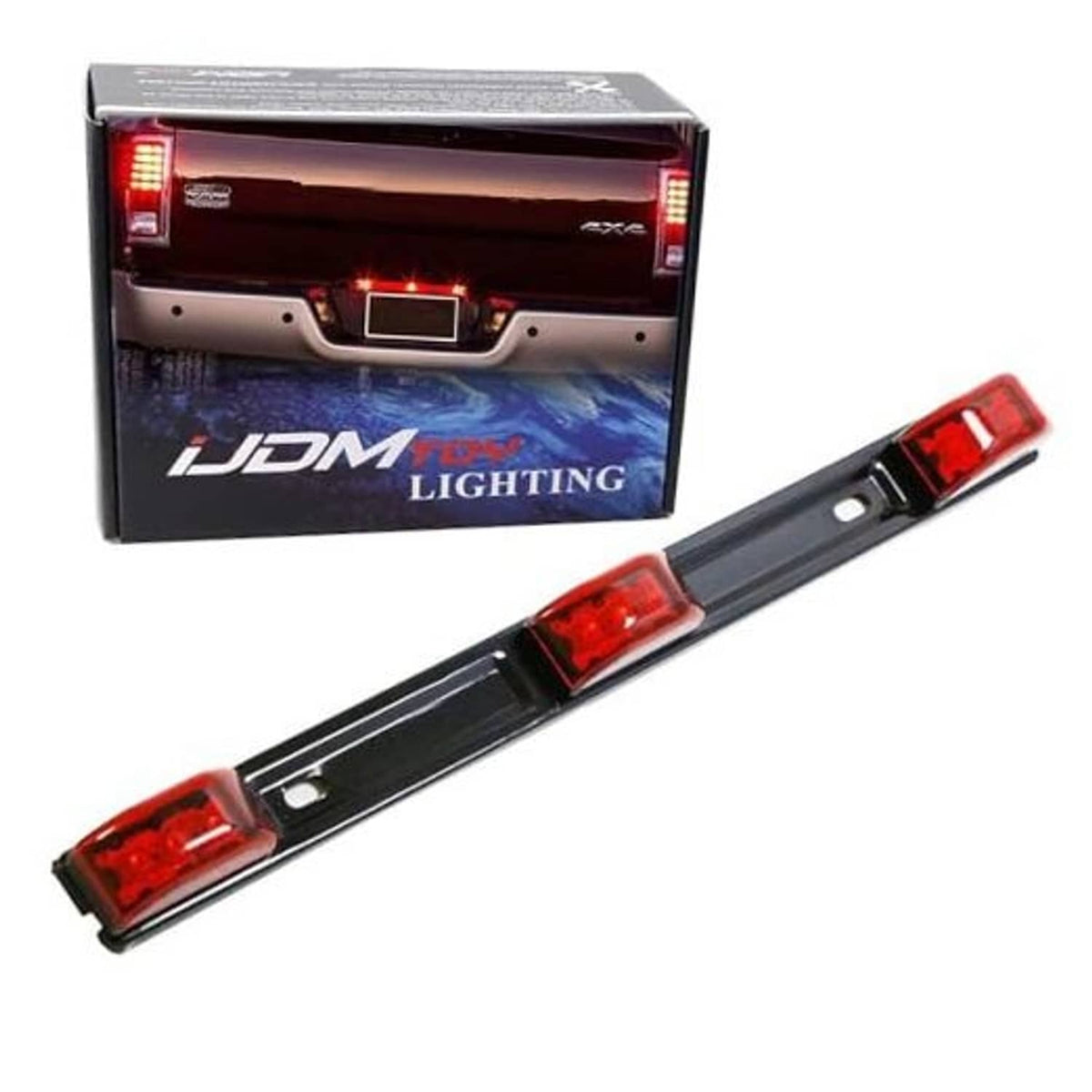 3-section LED ID light bar with red lens sections for truck rear or trailer tailgate