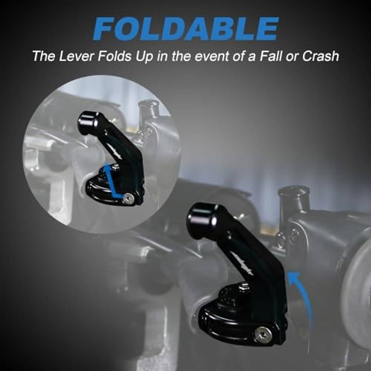 Foldable motorcycle brake and clutch levers, black CNC machined, folded up