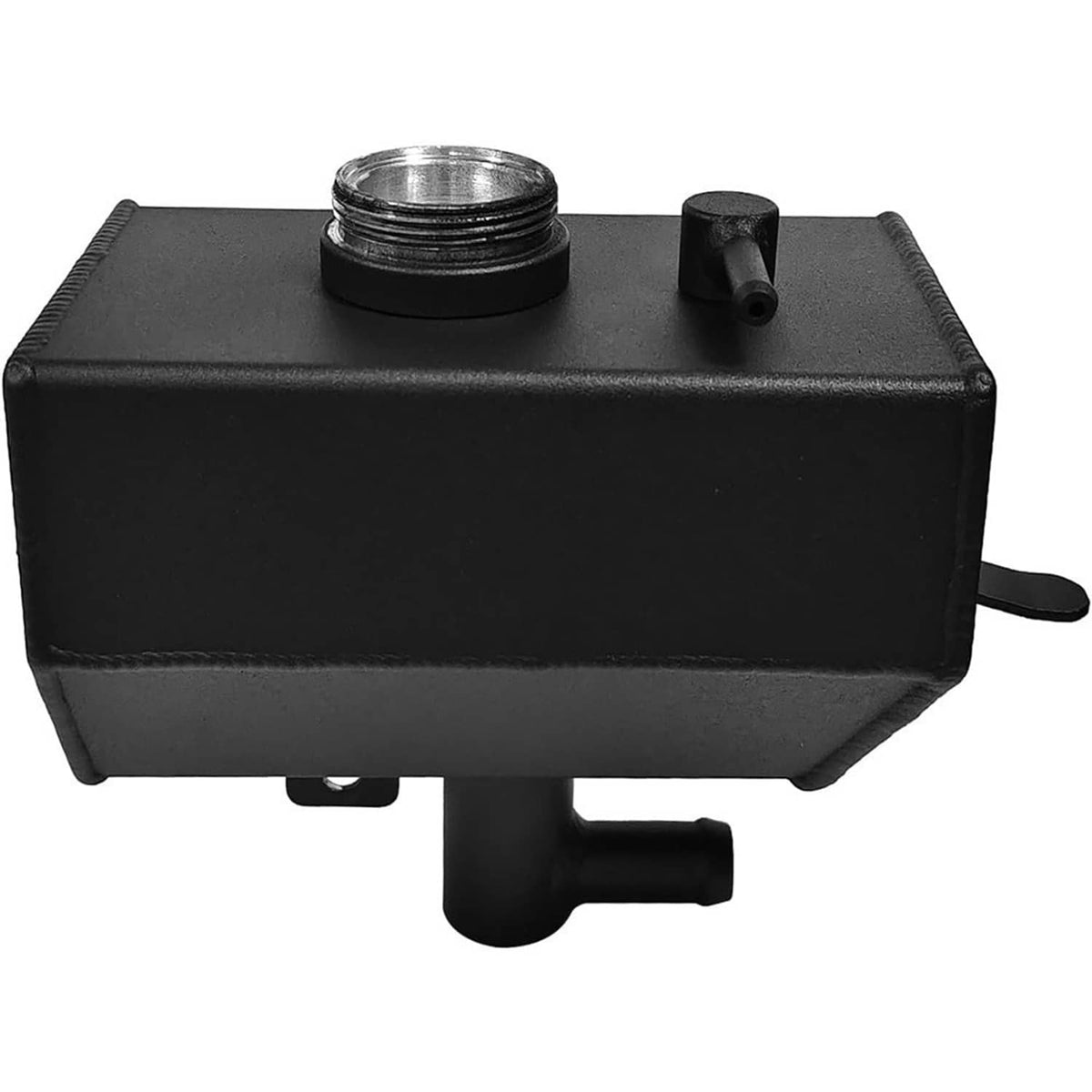 Engine coolant reservoir with threaded opening and small side outlet spout