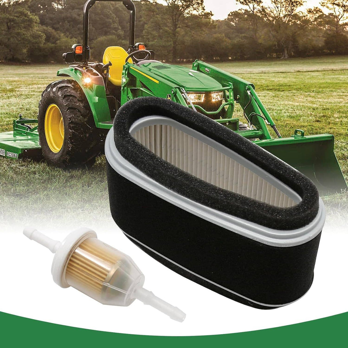 Air filter kit with black foam pre-filter and pleated paper insert on lawn tractor