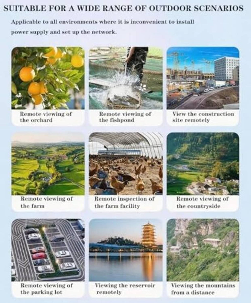 Solar panel for outdoor use across yards, farms, construction sites, and mountains