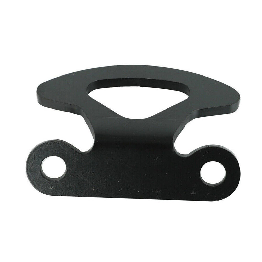 Truck bed tie-down hook anchor bracket, black metal with two round holes and central slot
