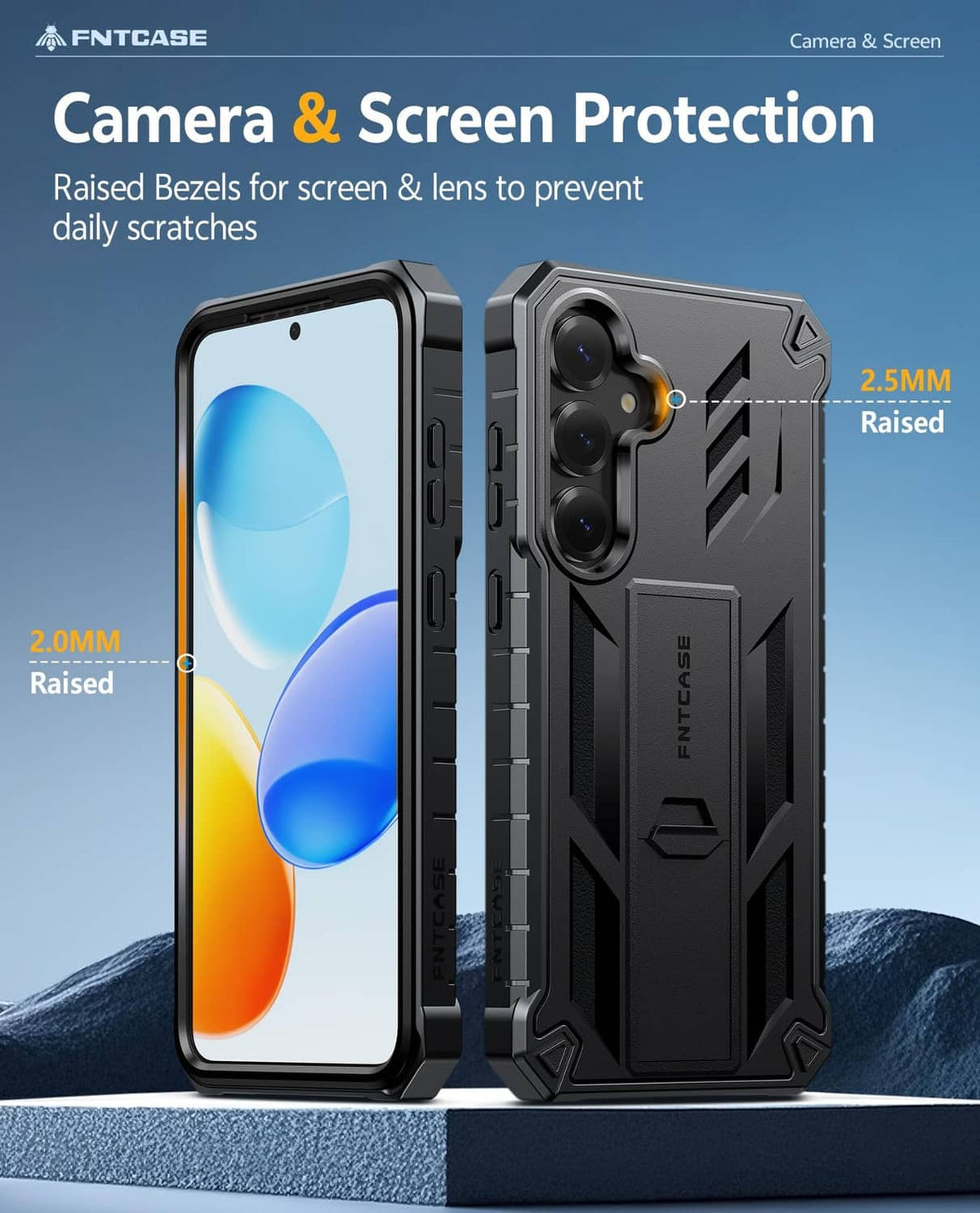 Black Galaxy S25+ case with raised bezels around the screen and camera