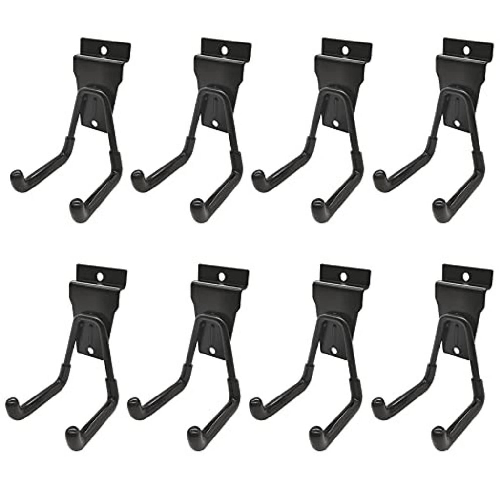 Set of black small U slatwall hooks with mounting plate, 8-pack