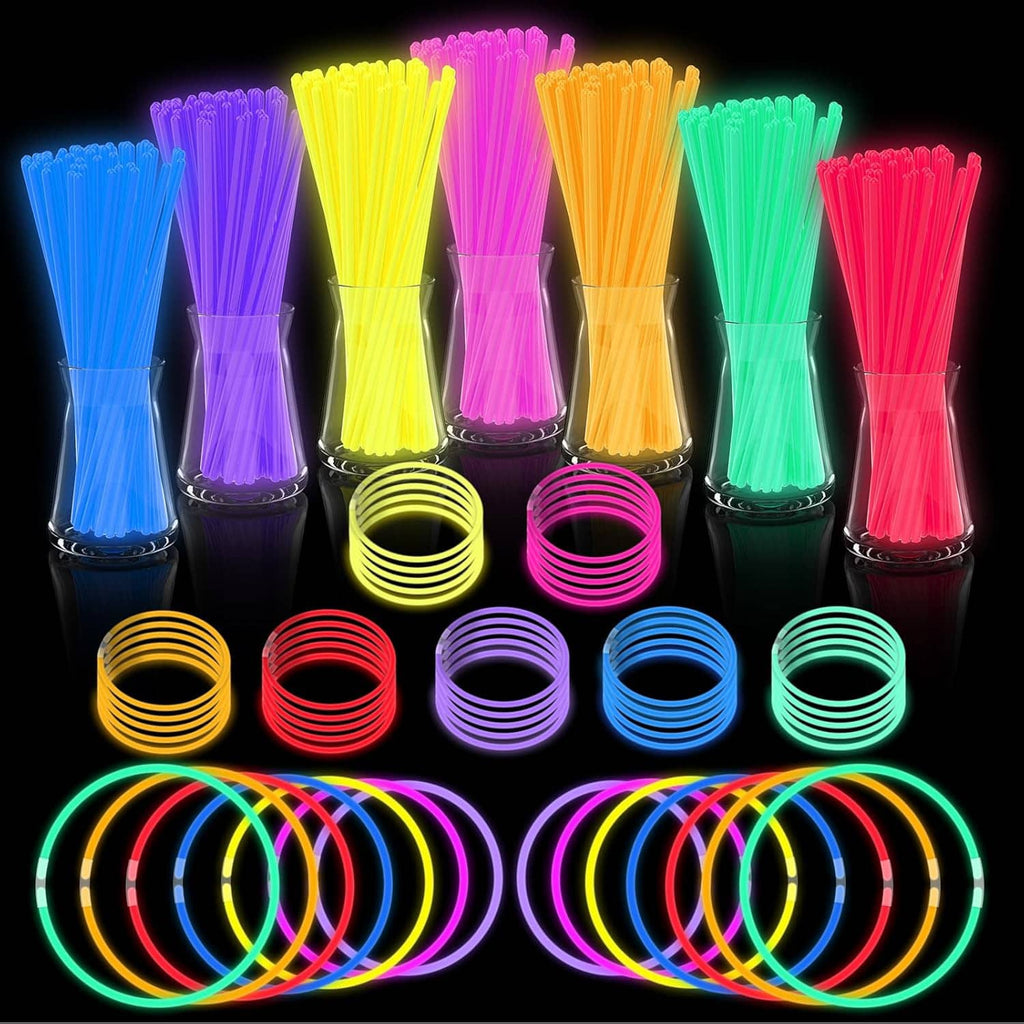 Rainbow glow sticks bulk pack with multicolored tubes and stacked connector rings