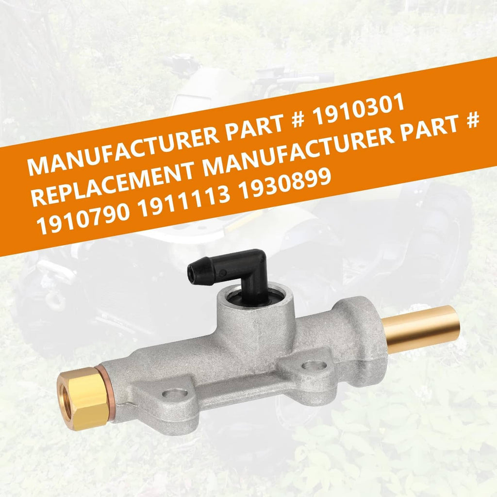 Rear brake master cylinder with silver casting, gold fittings, and black plastic cap