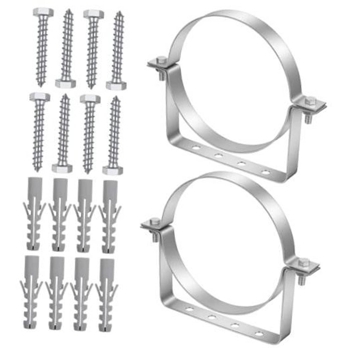 2-pack stainless steel split-ring pipe support hangers with mounting bolts and anchors