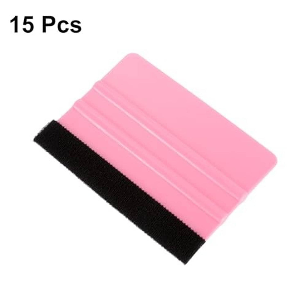 Pink vinyl squeegee with black felt edge and ribbed grip for vinyl wraps