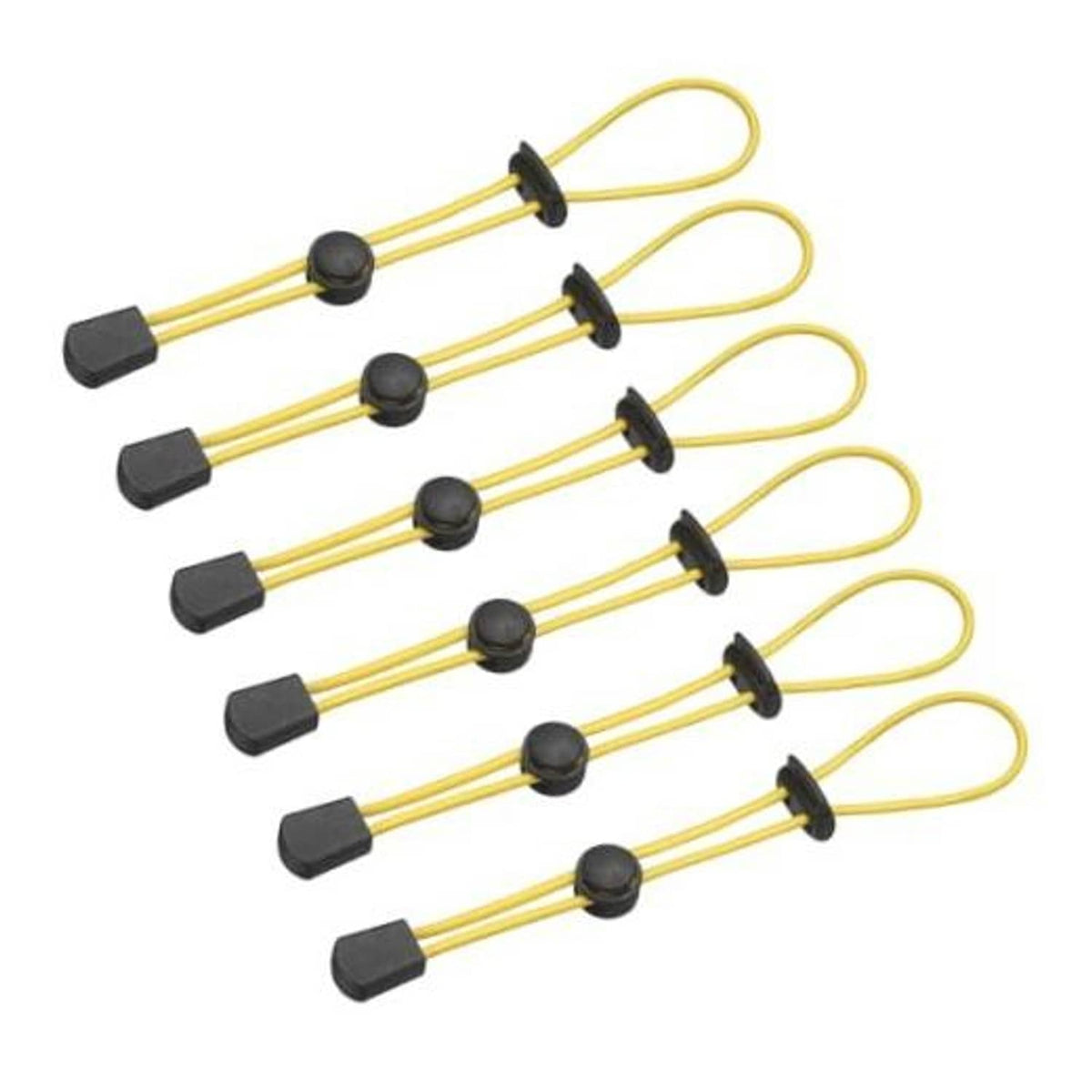 Set of 6 yellow elastic climbing stick holders with black end caps and loops