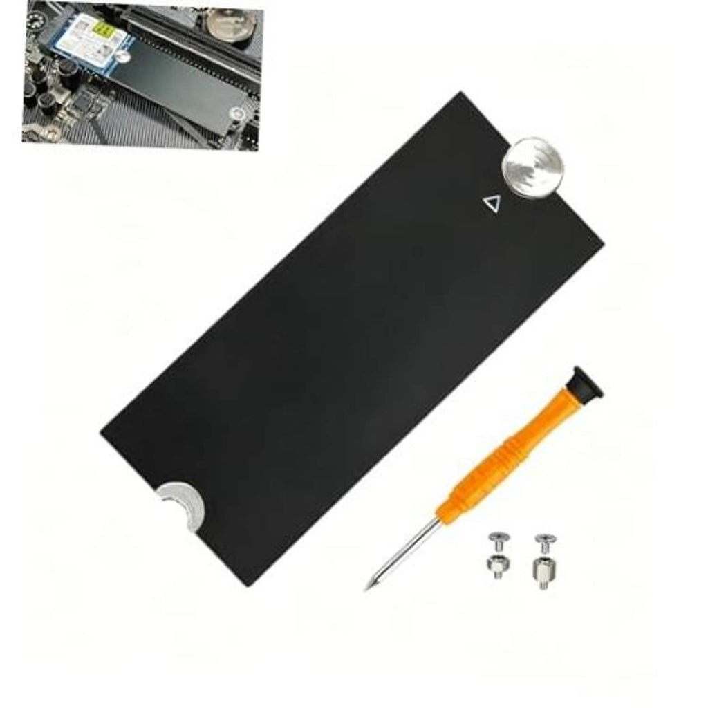 NVMe adapter extender bracket, black plate with silver posts and included screws