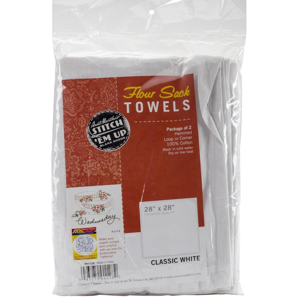 Classic white flour sack dish towels, packaged set of 2, 28 in x 28 in