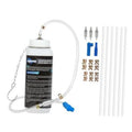 Brake bleeder bottle kit with clear hose, blue one-way check valve, and hanging hook