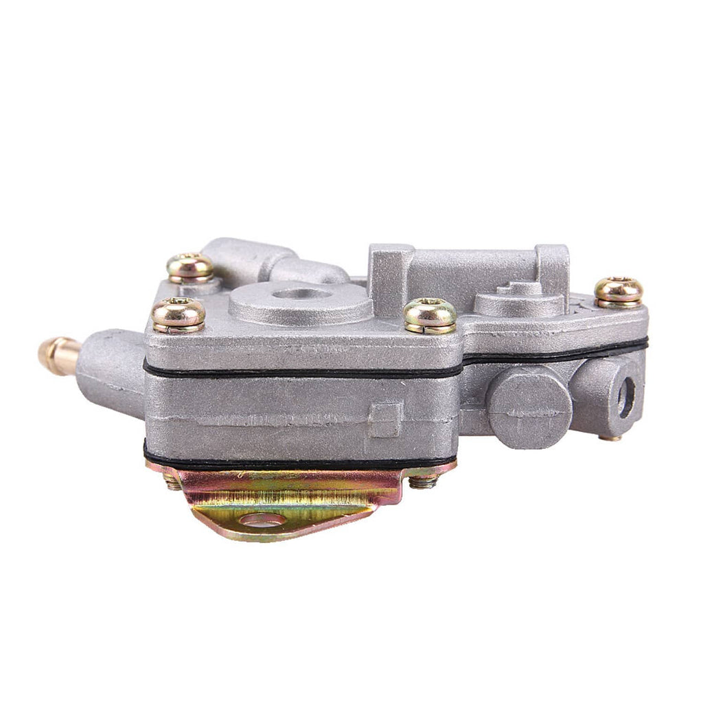 Fuel pump assembly close side view with gray housing and black rubber band seal