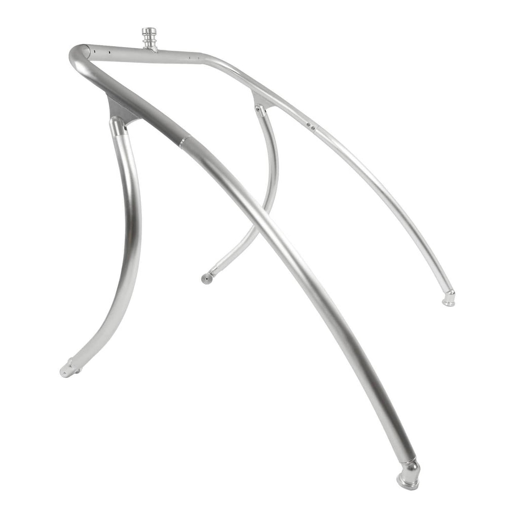 Aluminum wakeboard tower frame with curved tubes and base mounting legs