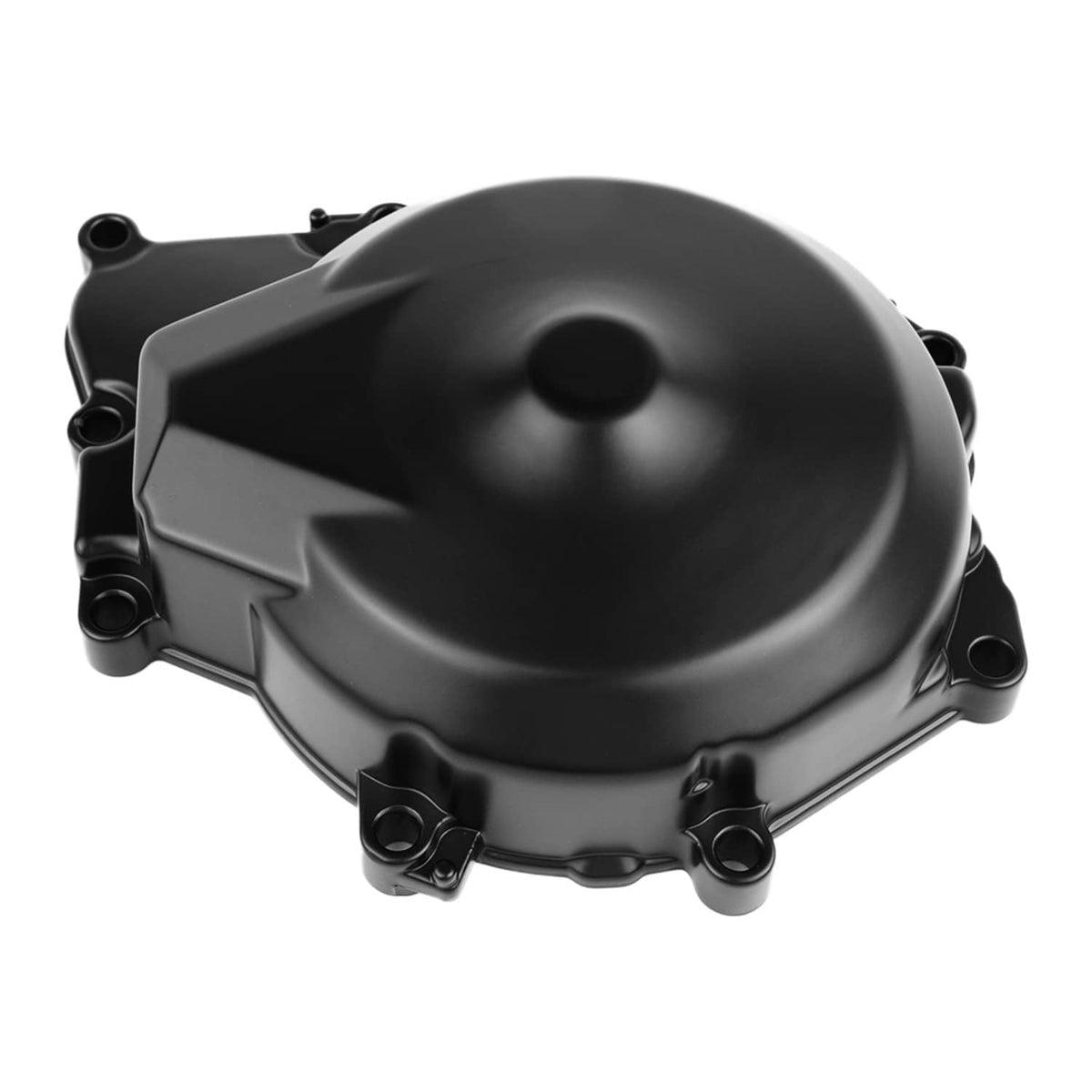 Black engine stator cover with circular center boss and side mounting points