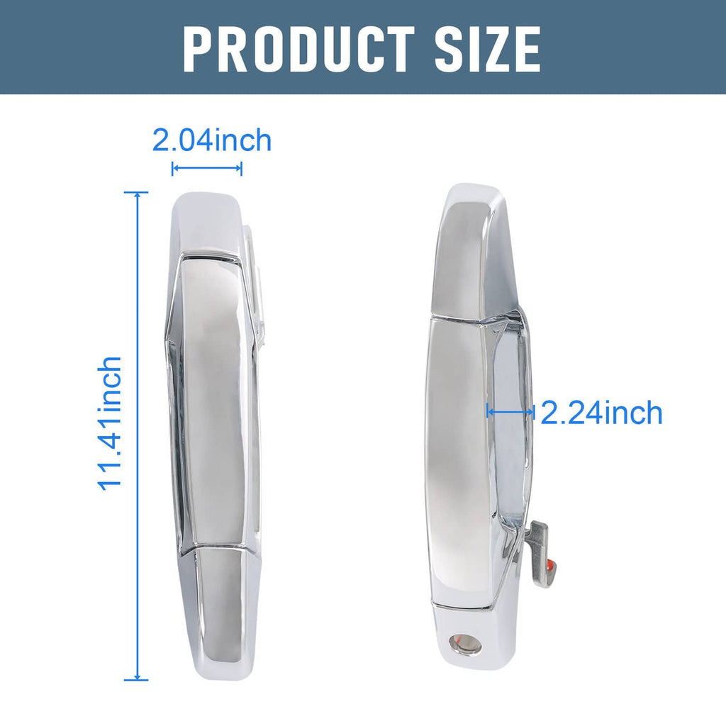 Chrome door handle pair with rear mounting bracket and keyhole opening