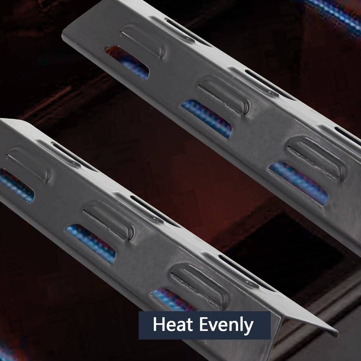 BBQ grill heat plates replacement, two dark steel bars with vent holes for even heating