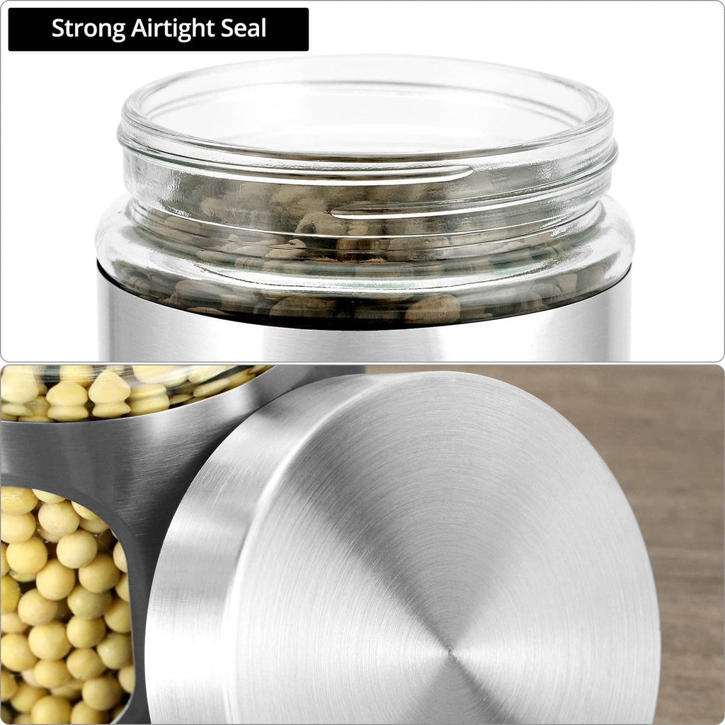 Airtight stainless steel canister with clear lid gasket and sealing rim