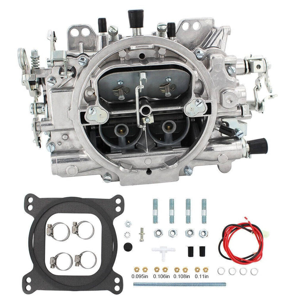 Four-barrel carburetor with open throttle bores and manual electric choke hardware