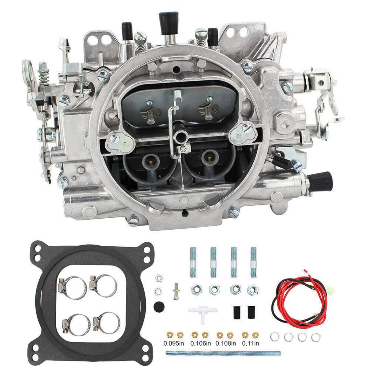 Four-barrel carburetor with open throttle bores and manual electric choke hardware