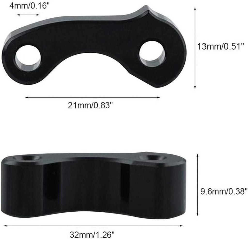 Black rear window latch hinge pivot with two mounting holes, side and top dimensions