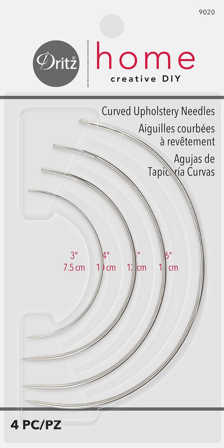 Curved upholstery hand needles set, size 3, 11mm nickel, 4-pack