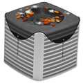 Black mesh outside AC unit cover with fitted top and elastic hook points