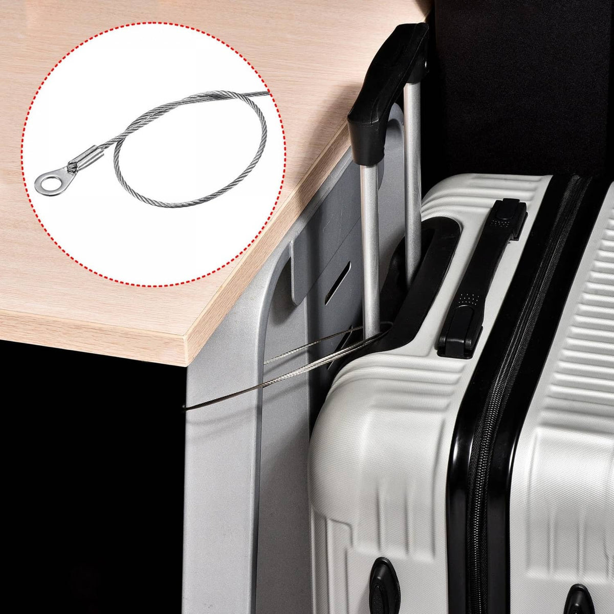 Stainless steel lanyard cable with ring loop connected to a handle