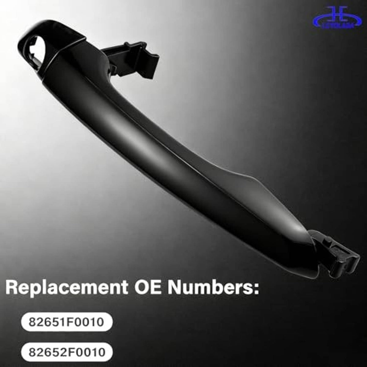 Front left exterior door handle, glossy black, with attachment clips on end