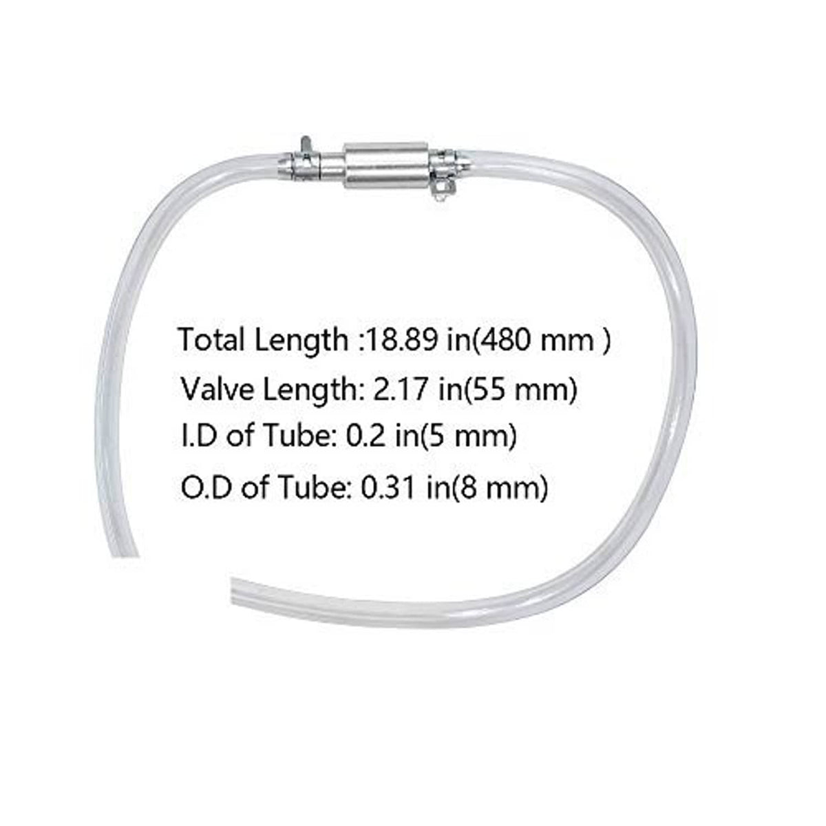 Clear brake bleeding hose with metal valve fitting and flexible tube loop