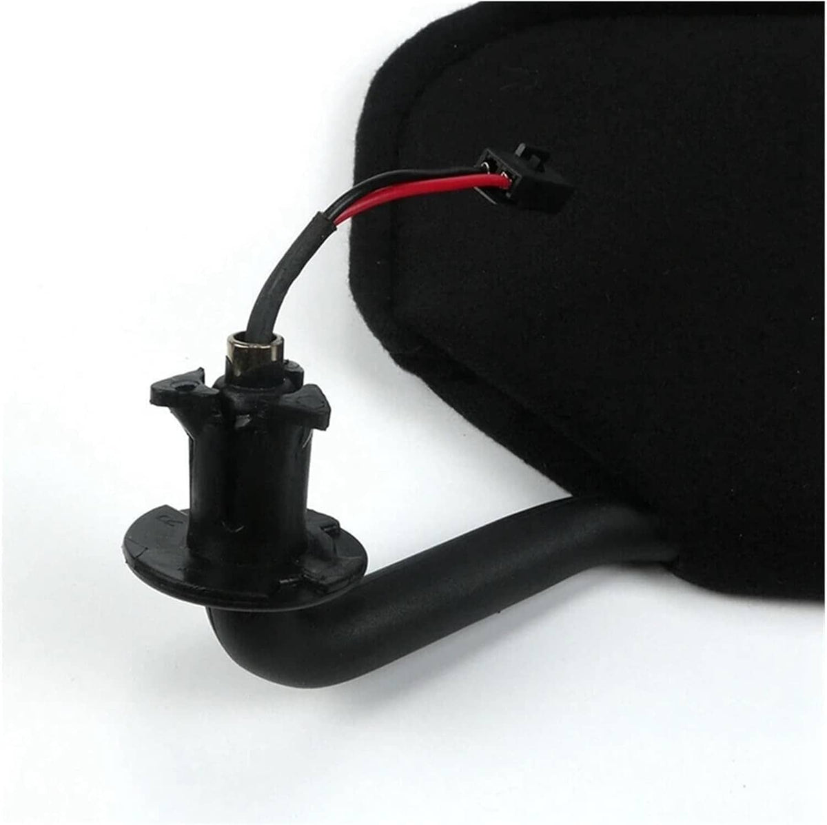 Black sun visor shade with side electrical connector and red wire