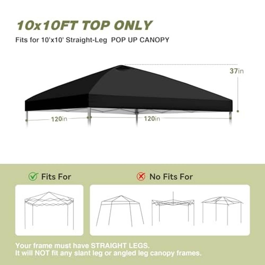 Black 10x10 canopy top only, peaked roof with side tie points