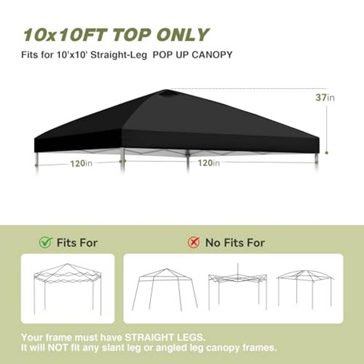 Black 10x10 canopy top only, peaked roof with side tie points