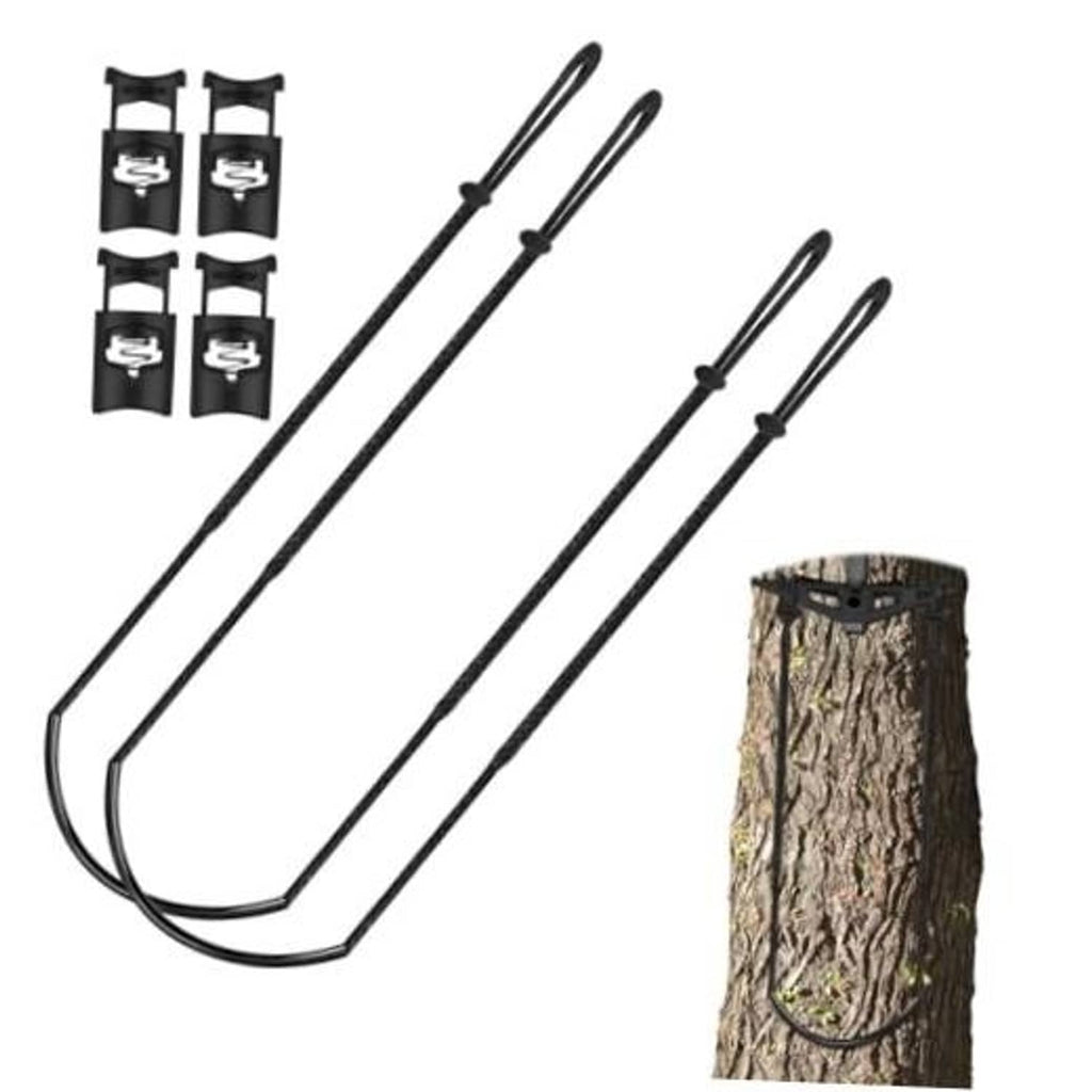 Black rope single-step climbing aider with curved U foot loop and two handle grips