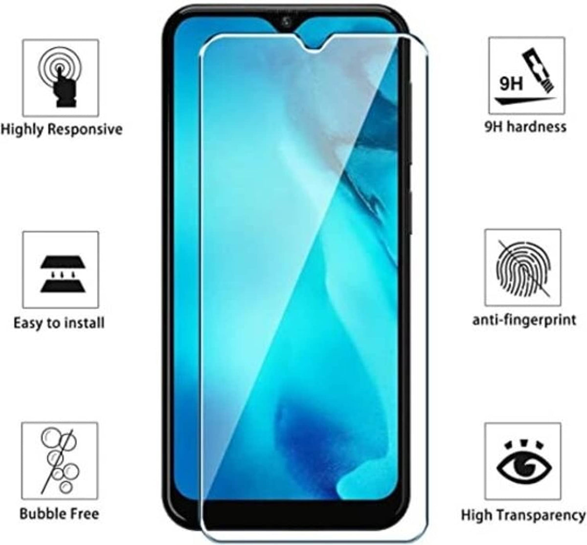Clear tempered glass screen protector for smartphone display with rounded edges